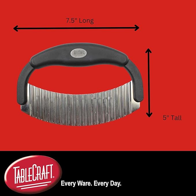 TableCraft H6610 Single Mezzaluna – Wavy Crinkle Cutter for Fruits, Vegetables, Pickles & Potatoes – Stainless Steel, One-Handed, Crinkle Cut Tool for Meal Prep – Easy to Clean, Dishwasher Safe- Small