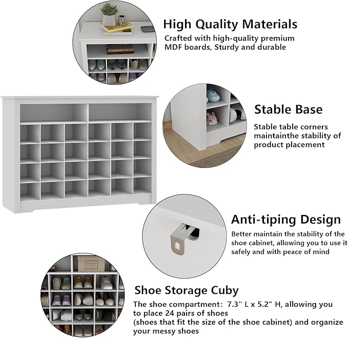 5-Tier Storage Cabinet for Entryway, Modern Shoe Rack with 26 Cubbies, Freestanding Shoe Organizer with 24 Pair Shoe Storage Cabinet for Hallway,Bedroom,Living Room(White