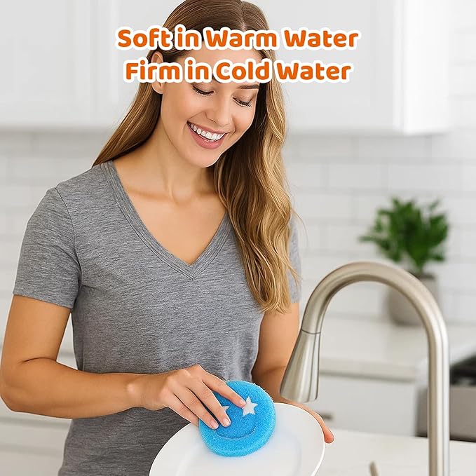 Kitchen Sponges, Sponges for Cleaning, 6 PCS Multifunctional Scratch-Free Dish Scrubbers Orange*2 + Blue*2 + Ggreen*2, Cleaning Sponges for Kitchen, Bathroom