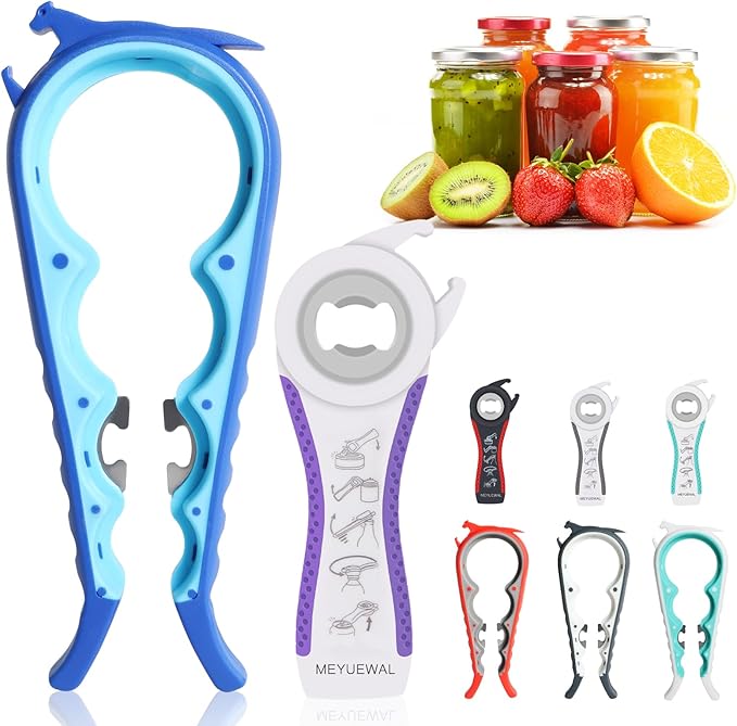 Latest Jar Opener Bottle Opener for Weak Hands, 6 in 1 Multi Function Can Opener Bottle Opener Kit with Silicone Handle Easy to Use for Children, Elderly and Arthritis Sufferers(JAR-Blue3.0)