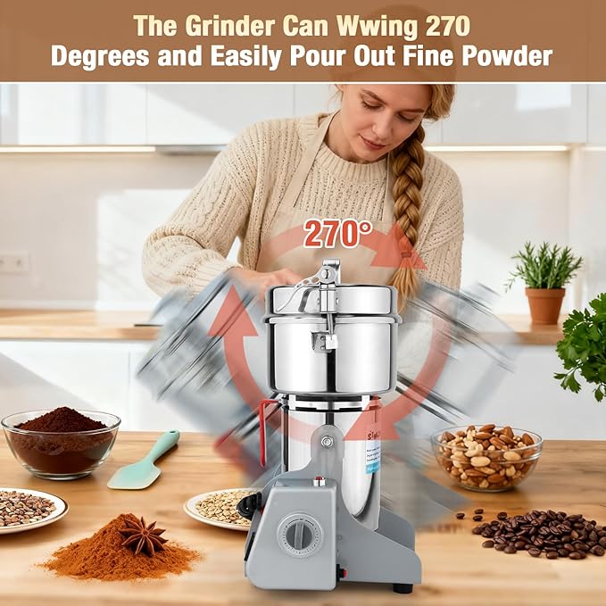 Electric Grain Mill Grinder - Swing Type 3500W 110V 2000g Commercial Spice Grinder,Suitable for Flour,Corn,and Coffee,Indian Spices,Herbs,Pepper(2000g)