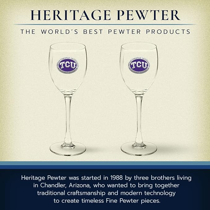 Heritage Pewter TCU Horned Frogs Glass Goblets – Set of 2 | 12 OZ Goblet Wine Glasses | Expertly Crafted Pewter Glass