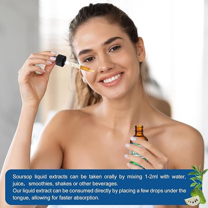 Soursop Graviola Liquid Drops Supplement with Sea Moss Extract, Soursop Bitters Liquid Graviola Leaves Extract 2 Month Supply 60ML