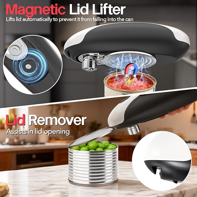YARRAMATE Electric Can Opener, One Touch Rechargeable Automatic Can Openers for Kitchen Fits All Cans Sizes - Smooth Edge, Hands-Free for Seniors | With Storage Bag, Portable for Travel