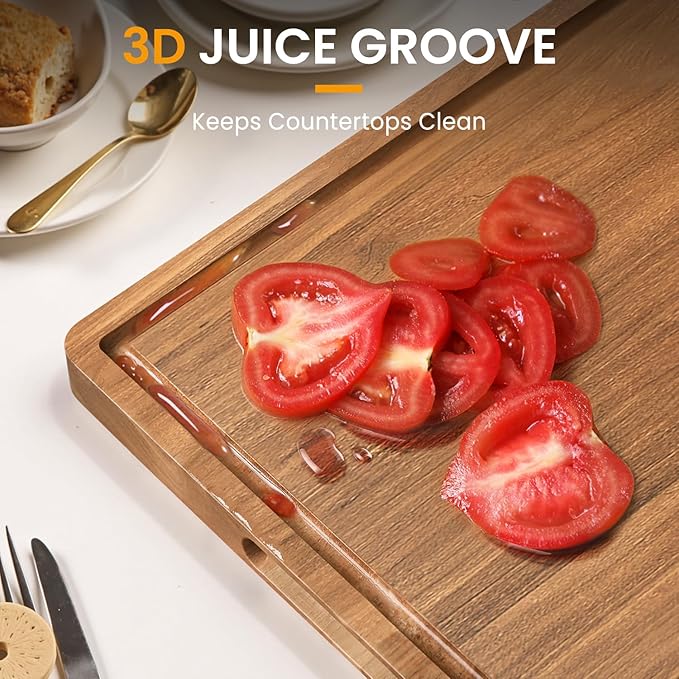 Acacia Wood Cutting Board for Kitchen,20x15x1.2 Inch Butcher Block with Juice Grooves and Side Handles, Large Charcuterie & Chopping Board for Meat Cheese Vegetables Fruit