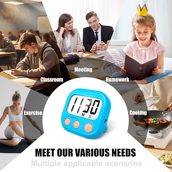 12 Pack Kitchen Timers Loud Ring Digital Timers for Cooking Magnetic Blue