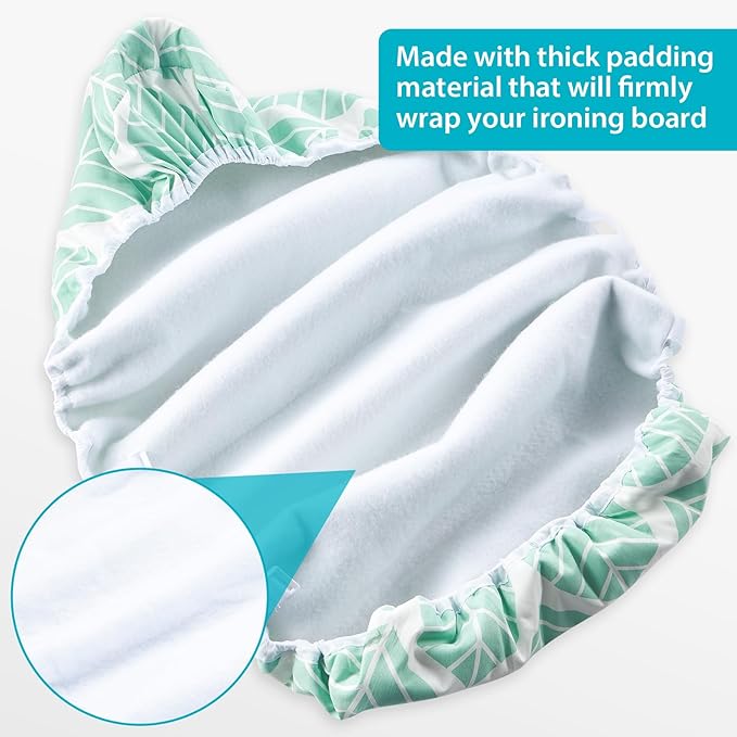 Seiritex Wide Ironing Board Cover and Pad 18 x 49 inch Heat Reflective with Hook and Loop Fasteners, Thick Padding with Elasticized Edges, 3 Layers Iron Board Cover (Green Leaf)