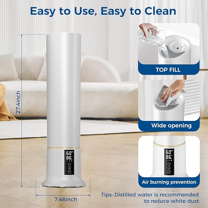 Humidifiers for Bedroom 9L Cool Mist with Essential Oil Diffuser, Humidifier Large Room, 24dB Quiet Air Humificador fit Baby Nursery & Plants, 360° Adjustable, Easy Fill & Cleaning