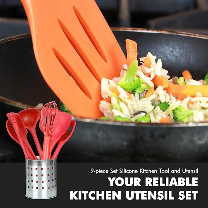 Chef Craft Premium Silicone Kitchen Tool and Utensil Set, 9 Piece, Red