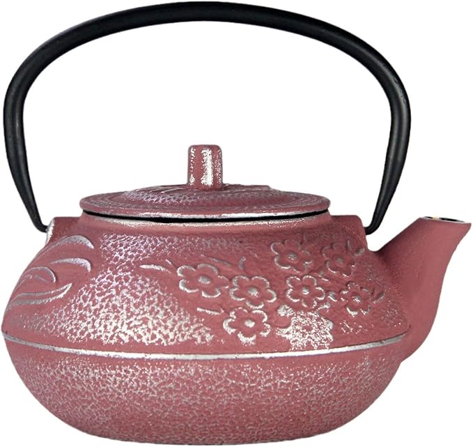 27oz Small Cast Iron Teapot, SECHUDO Pink Tea Kettle for Stovetop, Japanese Tea Pot with Stainless Steel Infuser for Loose Tea, Enameled Interior, Good Gift for Tea Lovers(800ML)