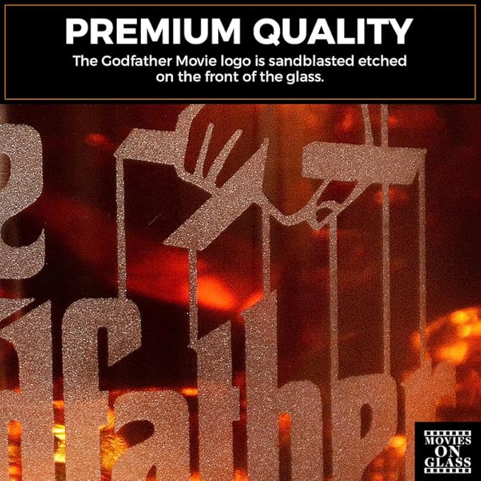 Official Godfather Etched Whiskey Glass - with Logo & Quote ''Leave the gun. Take the cannoli'' - Premium Quality, Handcrafted Glassware, 11 oz. Perfect Collectible Rocks Glass