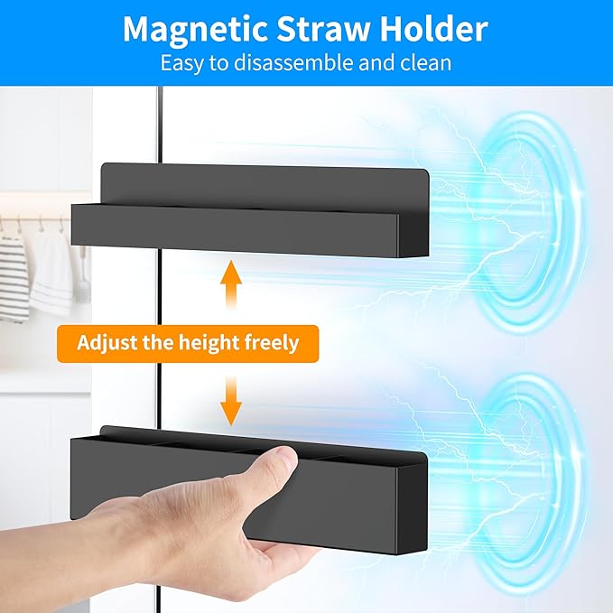 Kitchen Storage for Straw Storage Holder, Adjustable Magnetic Straw Holder for Fridge and Coffee Maker