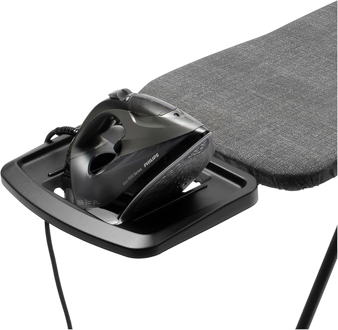 Brabantia - Ironing Board B – Solid Steam Iron Rest – Adjustable Height – Non-Slip Rubber Feet – 100% Fairtrade Cotton Cover with Foam Padding – Foldable – Denim Gray – Size B (49 x 15 in)