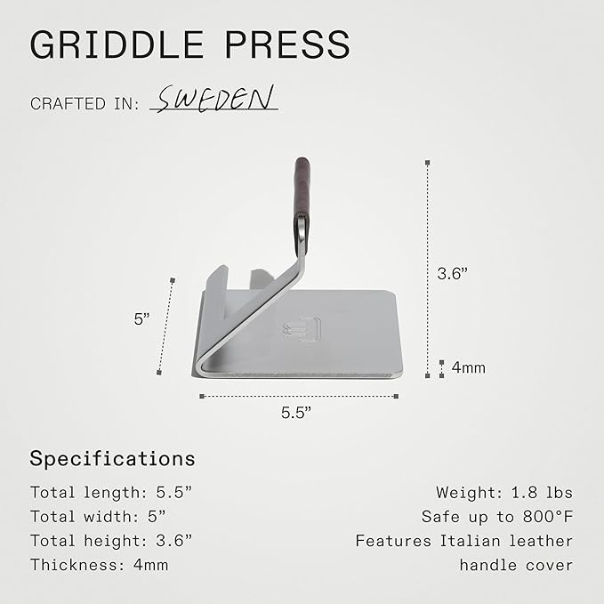 Made In Cookware - Stainless Steel Grill Press - Removable Leather Handle Cover - Crafted in Sweden