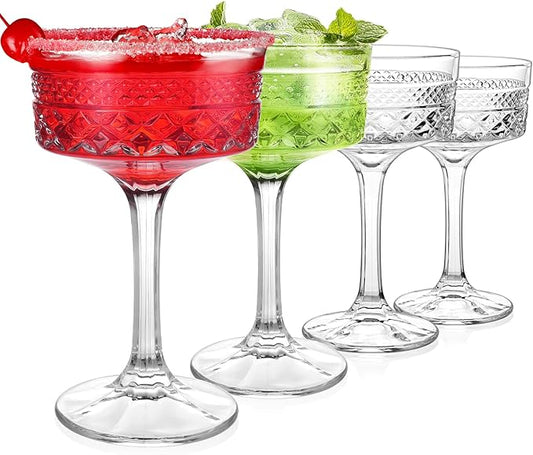 4Pcs Coupe Glasses, 10oz Vintage Martini Glasses Set, Lead-free Crystal Coupe Cocktail Glass, Martini Glassware for Espresso, Champagne, Cosmopolitan, Manhattan