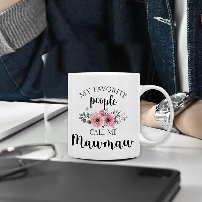 QASHWEY Mawmaw Coffee Mug, Mawmaw Gifts for Grandma, MawmawGifts from Grandkids, Mothers Day Mug Tea Cup Gifts for MamawGrandma, My Favorite People Call Me MawmawCoffee Cup Ceramic 11oz