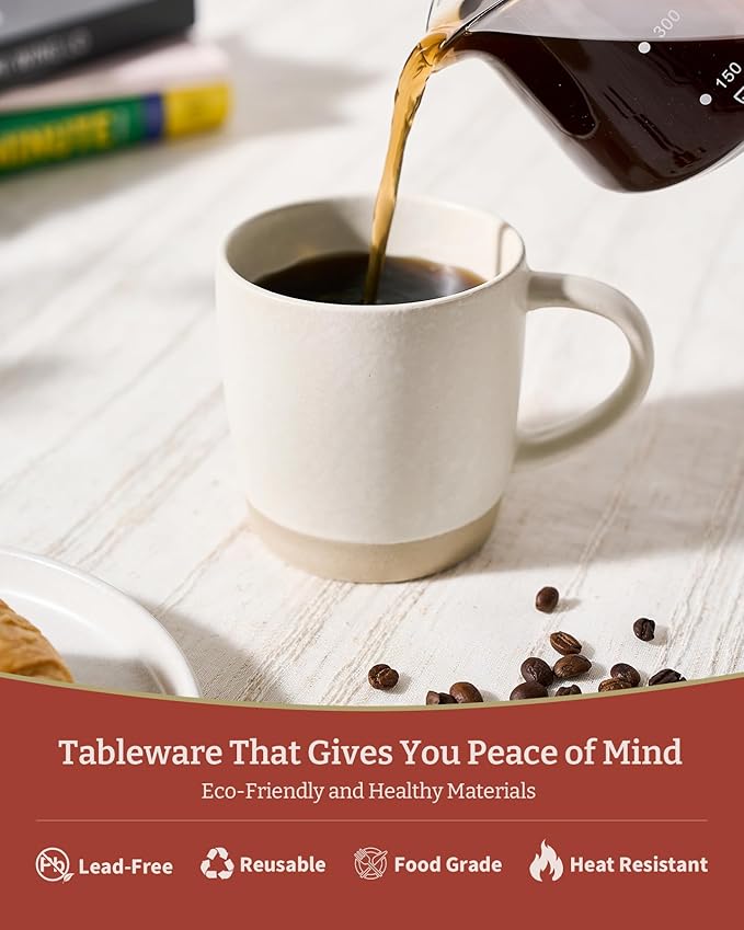 famiware Coffee Mugs Set of 6, Milkyway 13 oz Mug Set, Ceramic Cup Set with Handle for Coffee, Tea, Cocoa, Milk, Matte White + Matte Dark Charcoal