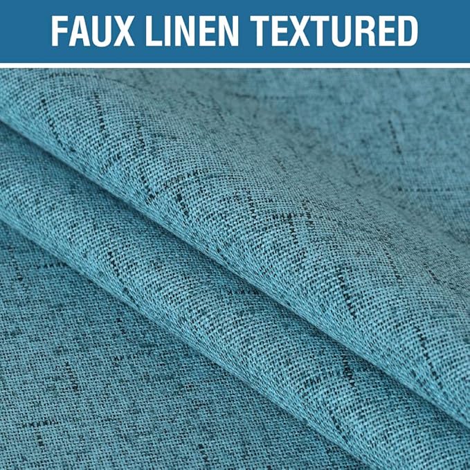 H.VERSAILTEX 100% Blackout Curtains for Bedroom 63 Inches Long Grommet Linen Face Full Light Blocking Curtain Drapes for Living Room Thermal Insulated Linen Look Curtains 2 Panels Set, Teal Blue