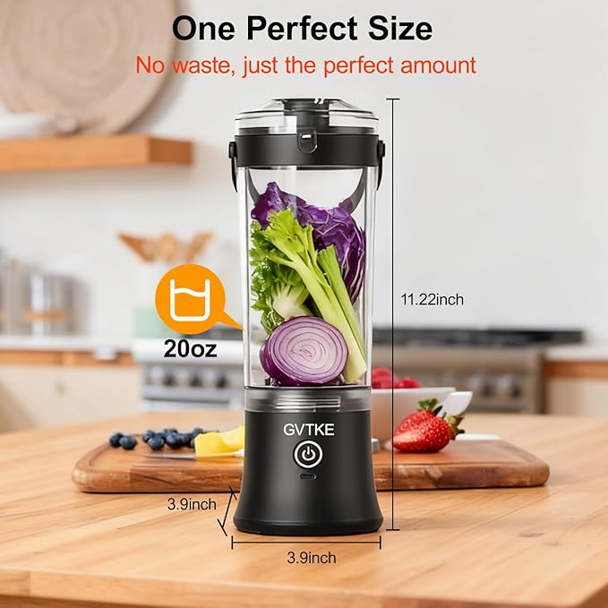 Portable Blender Dual Mode 18000RPM 20Oz Blending Cup Ice Crushing Smoothie Frozen Fruit Mini For Home Gym Travel(Black)