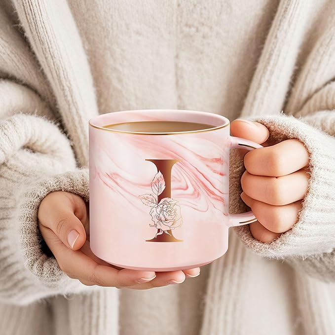 Personalized Gifts for Women Coffee Mug, Initial Customized Gift Monogrammed A-Z Coffee Mug 12 OZ, Christmas Anniversary Birthday Gifts for Women Mom Grandma Friend Sister Wife(I)