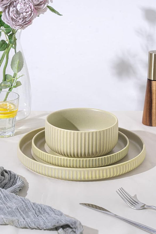 24 Piece Green Dinnerware Set,Ceramic Plates and Bowls Set for 8 – Calm Dish Set for Soft Gatherings, Wellness Homes & Easy Eleg