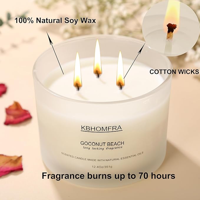 Scented Candle for Home, Coconut Vanilla Fall Candles, Soy Wax 12.4oz Large Capacity,3-Wick 70 Hours Burn,for Festival Luxury Gift,Sleep Decor Relaxation Ambience