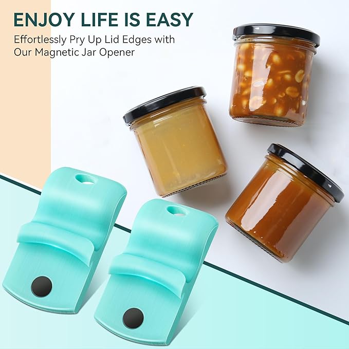 2 Pack Canning Jar Opener with Magnets, Mason Jar Opener For Canning Lids, for Regular and Wide Mouth Lids, Powerful Magnet for Easy Refrigerator Storage, Releases Vacuum Seal(Blue)