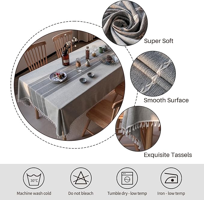 Deep Dream Tablecloth, Embroidered Waterproof Table Cloth Cotton Linen Wrinkle Free Anti-Fading Tablecloths Washable Dust-Proof Table Cover for Kitchen Dinning Party Christmas, 55 x 55 Inch - New Gray