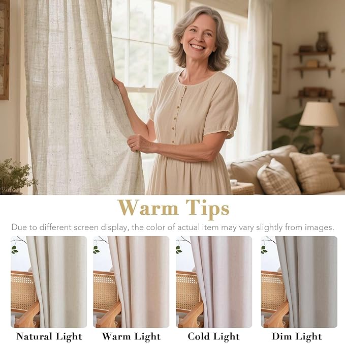 H.VERSAILTEX Natural Effect Extra Long Semi Sheer Linen Curtains, Nickel Grommet, Angora, 52 x 108 Inch, Bedroom