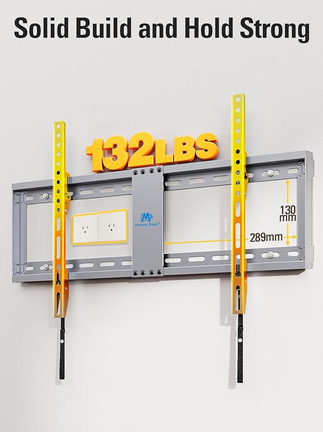 Mounting Dream TV Wall Mount for Most 37-75 Inch Televisions, Universal Tilt TV Mount Fits 16", 18", 24" Studs, Max VESA 600x400mm, 132lbs, Low Profile Flat Wall Mount Bracket, MD2968-LK
