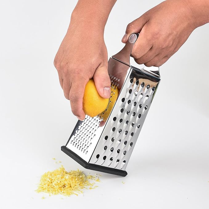 9" 4-Sided Cheese Grater with Soft Touch Handle, Stainless Steel, Rust Proof & Dishwasher Safe