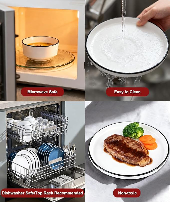 Stoneware Dinnerware Sets,Plates and Bowls Sets for 4,12 Piece Dinnerware Set,White Dinnerware Set for Kitchen,Microwave and Dishwasher Safe
