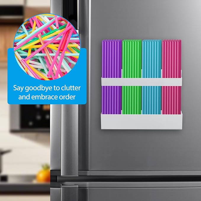 Straw Holder, Large Magnetic Straw Holder Tumbler Straws Organizer Storage Carbon Steel Material, Space-Saving Accessories Organizer Storage Dispenser, for Kitchen Counter Cupboard(White) (Detachable)