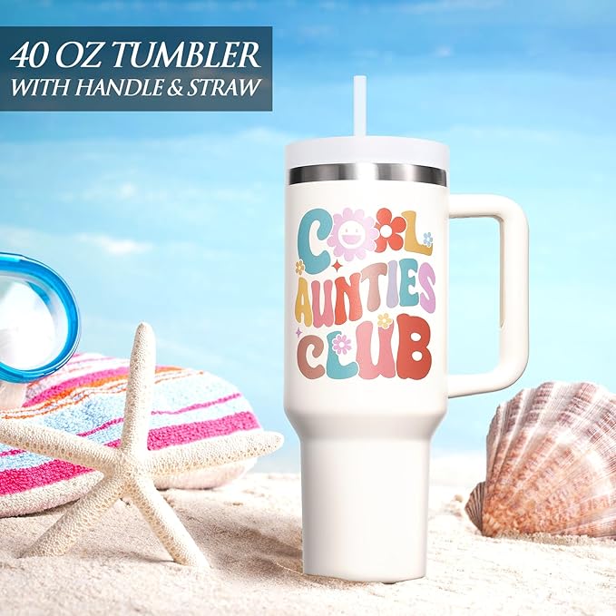 Aunt Gifts, Christmas Gift from Niece Nephew, 40 OZ Tumbler Best Aunts Gifts for Auntie, Cool Aunties Club Insulated Cup with Handle Unique Funny Birthday Gift for Women, New Auntie, Aunt to Be