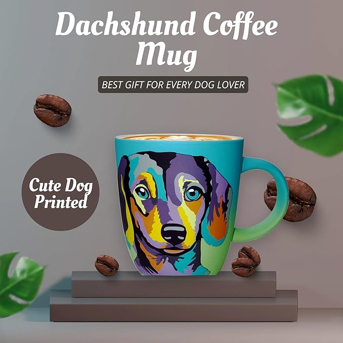 Soft Touch Dachshund Blue Mug - 18 Oz Coffee Mug with Beautiful Box - Best Gift for Dachshund Lovers - Unique Ceramic Tea Cups for Daily Use