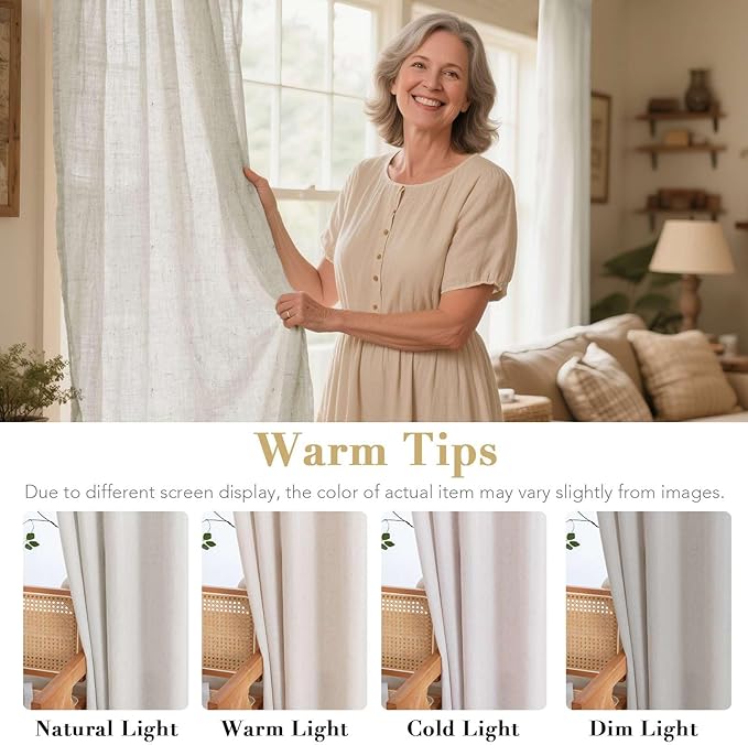 H.VERSAILTEX Living Room Linen Curtains - Semi Sheer, Nickel Grommet, Energy Saving, Light Filtering Window Treatments - Pale Oak, 2 Panels, 52 x 108 Inch