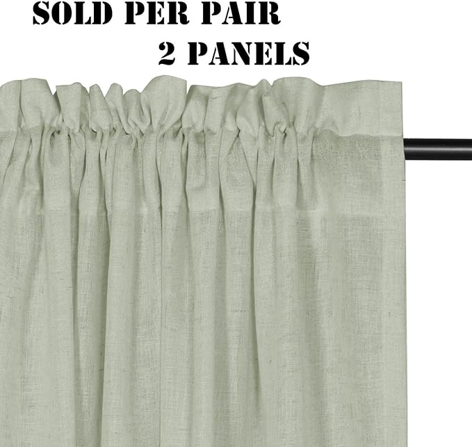 H.VERSAILTEX Sage Curtains 96 Inches Long for Bedroom 2 Panels Rod Pocket Linen Draperies Neutral Boho Farmhouse Semi Privacy Sheer Light Filter Curtains for Living Room Home Office 8 FT