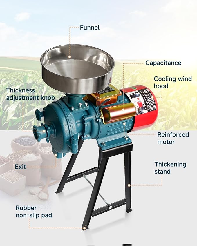 NAIZEA NAIZEA Electric Grain Mill Grinder Corn Grinder, 3000W 110V Commercial Flour Mill Machine with Funnel, Feed Grinders for Corn, Wheat, Rice, Cereals,Molino de Maiz Electrico (Dry Grinders)