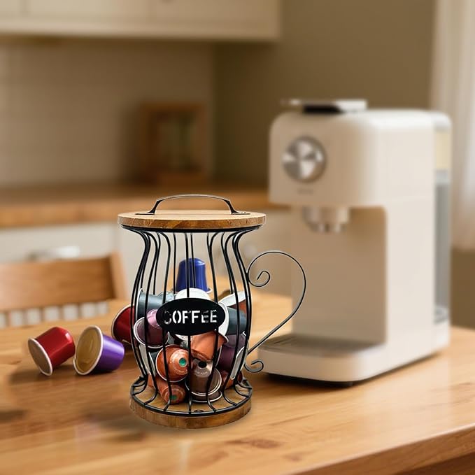 Coffee Pods Holder Organizer, Large Capacity Nespresso Storage and Organization Creamer Container Basket for Kitchen Counter Countertop Office Kpop Desktop Stand organizador de cafe (with Lid)
