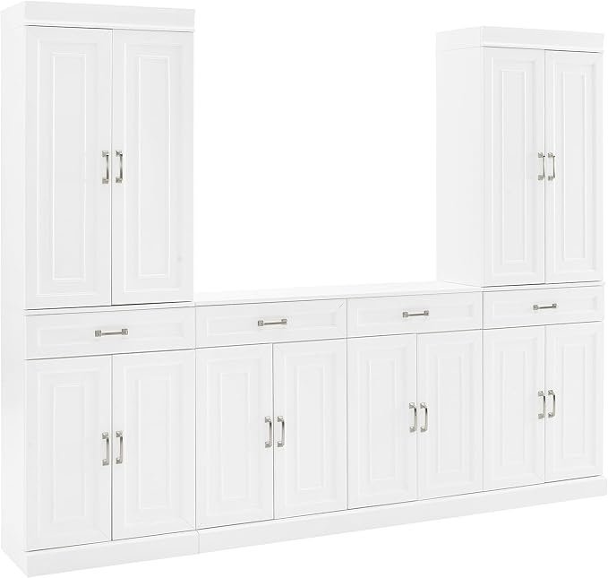 Crosley Furniture Stanton 3-Piece Traditional Sideboard Buffet Cabinet and Kitchen Storage Pantry Set, White