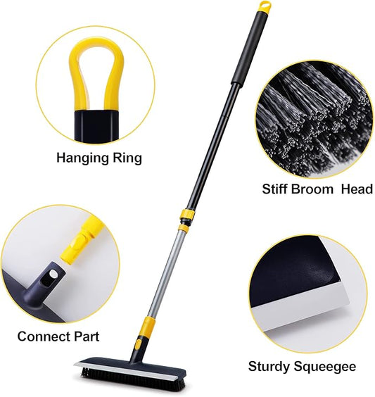 Yocada Floor Scrub Brush Telescopic Handle 2 in 1 Scrape Brush Stiff Bristle Shower Scrubber for Cleaning Patio Bathroom Garage Kitchen Wall Deck Tub Tile 55.9 inch Tall