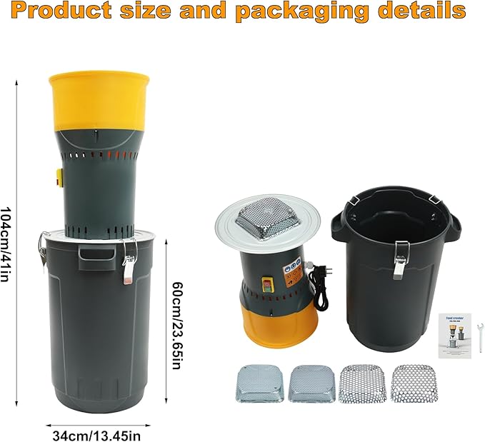 AUTENS Farm Grain Mill Grinder with 5 Filter Mesh Adjustable, Electric Feed Grain Grinder, for Wheat, Corn, Spice, Animal Feed & Home Milling (60L)