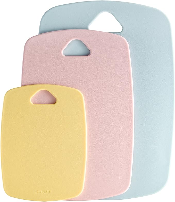 CAROTE Cutting Boards for Kitchen, Plastic Cutting Board Set of 3, Lightweight Chopping Boards for Vegetable/Meat/Fruit, with Easy Grip Handle, Dishwasher Safe Colorful