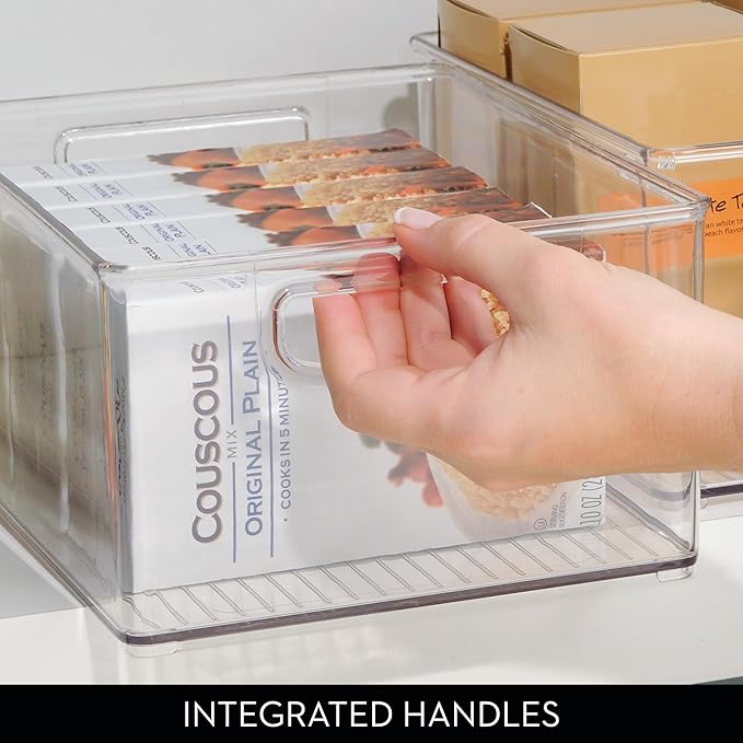 InterDesign iDesign Plastic Stackable Pantry Bin - Organizer Bin with Handles for Cabinets or Fridge - Set of 2 - Clear