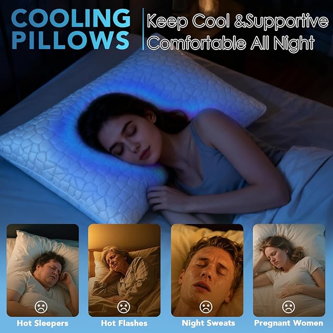 QUTOOL Shredded Memory Foam Pillows for Sleeping King Size Pillow, Cooling Gel Pillows for Hot Sleepers Cool Pillow for Side and Back Sleeper, Soft Yet Support Adjustable Bed Pillow, Home Gifts