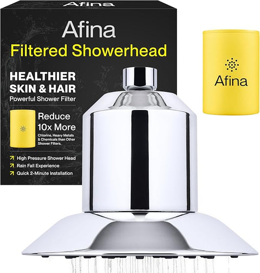 Afina Filtered Shower Head, Shower Filter for Hard Water | Improves Skin & Hair by Removing Chlorine & Toxic Chemicals from Hard Water (1.8 Gallon Per Minute California, Chrome)