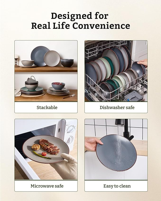 Famiware Venus Plates and Bowls Sets, 12 Pieces Stoneware Speckled Dinnerware Sets, Dishes Set for 4, Microwave and Dishwasher Safe, Matte Multi-color