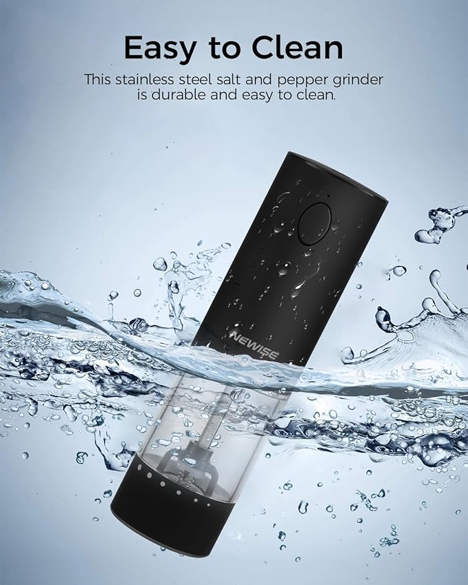 Electric Salt and Pepper Grinder Rechargeable with Light, Electric Salt and Pepper Shakers, Automatic & Adjustable Coarseness, Kitchen Gadgets, Black
