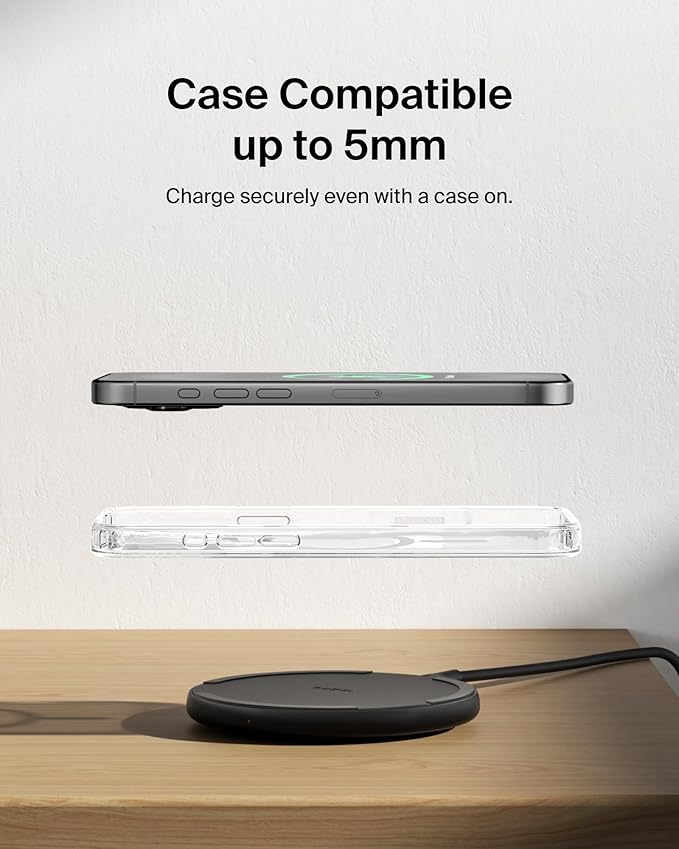 Belkin Wireless Charging Pad 15W - Qi Charger, Charging Station for Apple iPhone 17, iPhone 16/15/14 Series, AirPods, Samsung Galaxy S25, Galaxy S24, Pixel - 5ft Cable Included - Black