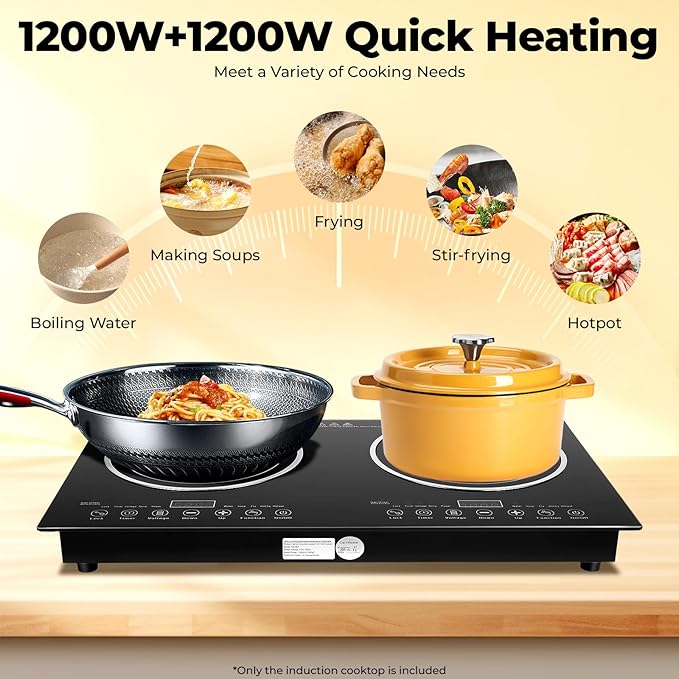 Electric Induction Cooker, Double Induction Cooktop 2 Burner Bulit-in Countertop Electric Stove, 110V 2400W Portable Two Burner Cooktop for Kitchen, RV